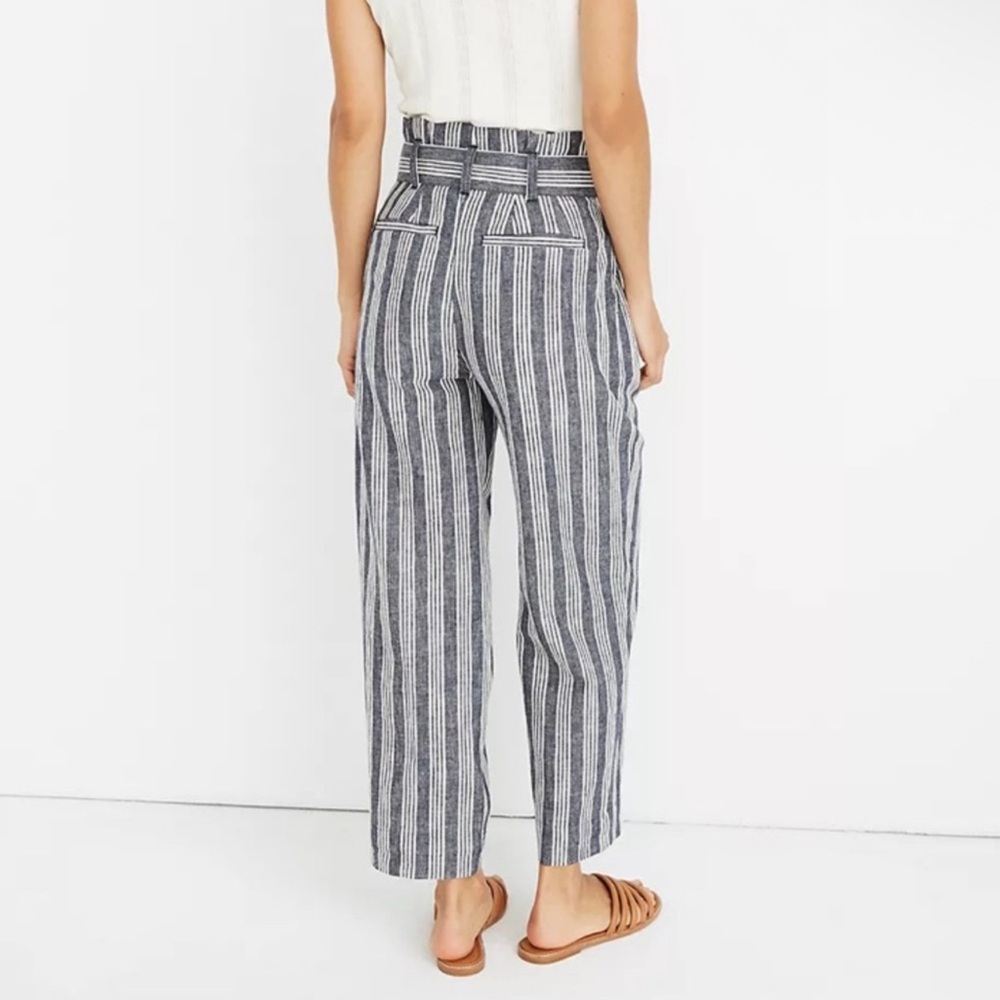 Madewell Paperbag Deep Indigo Striped Belted Linen Pants - Picture 3 of 8
